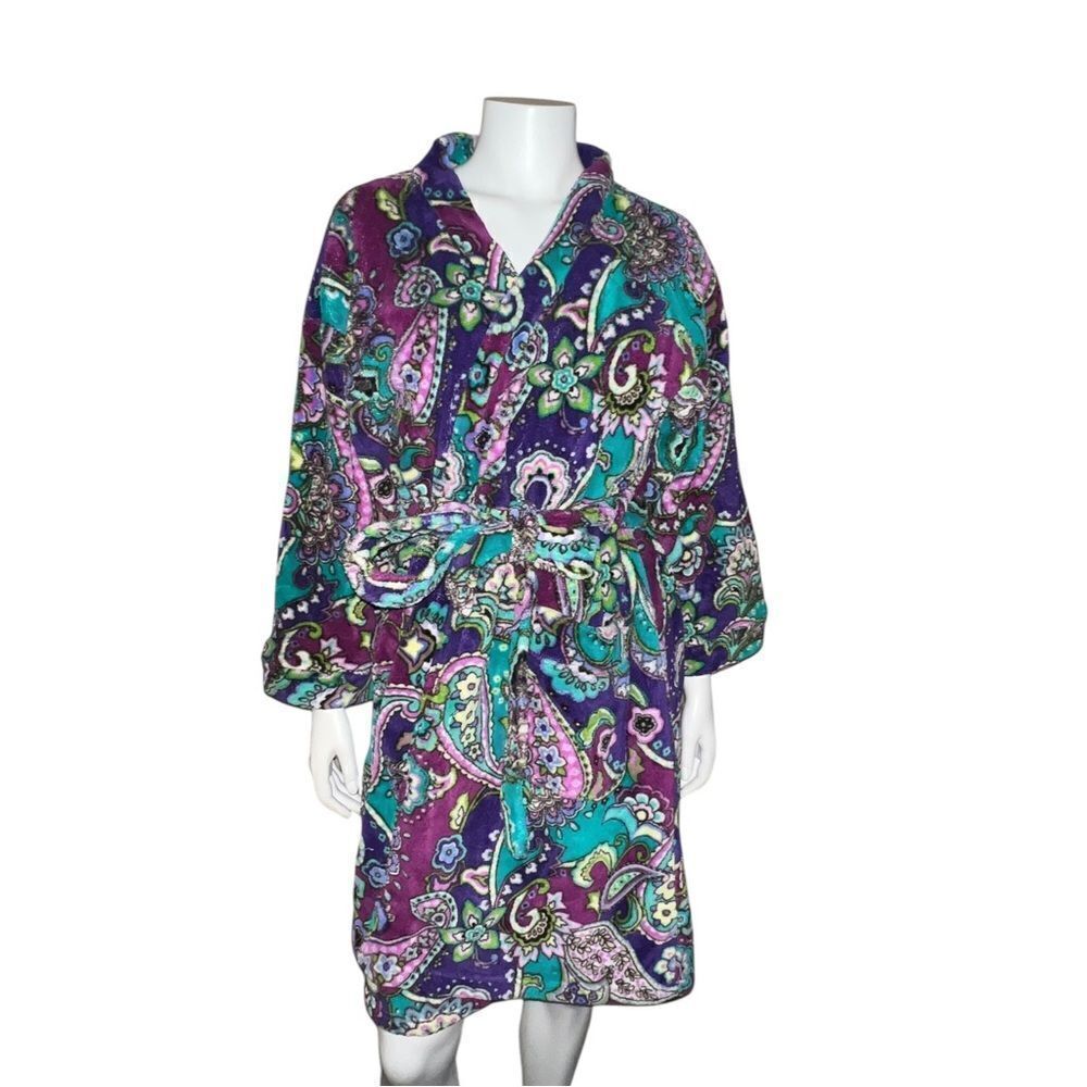 Vera Bradley Heather Fleece Robe Hooded Retired Multicolor Small/Medium EUC